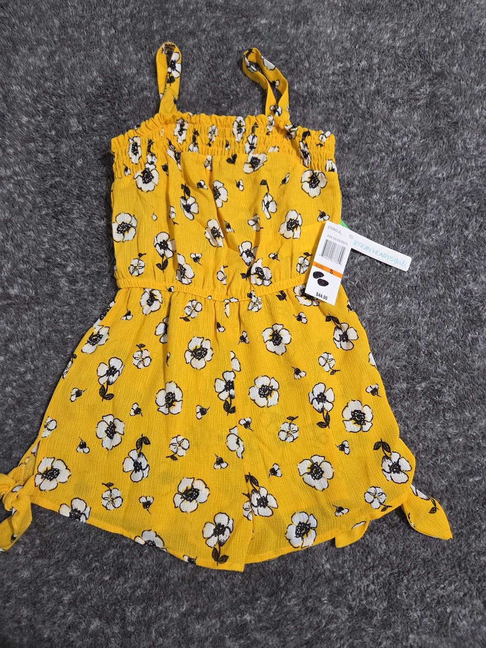 Sequin Hearts Yellow Floral One-Piece Romper